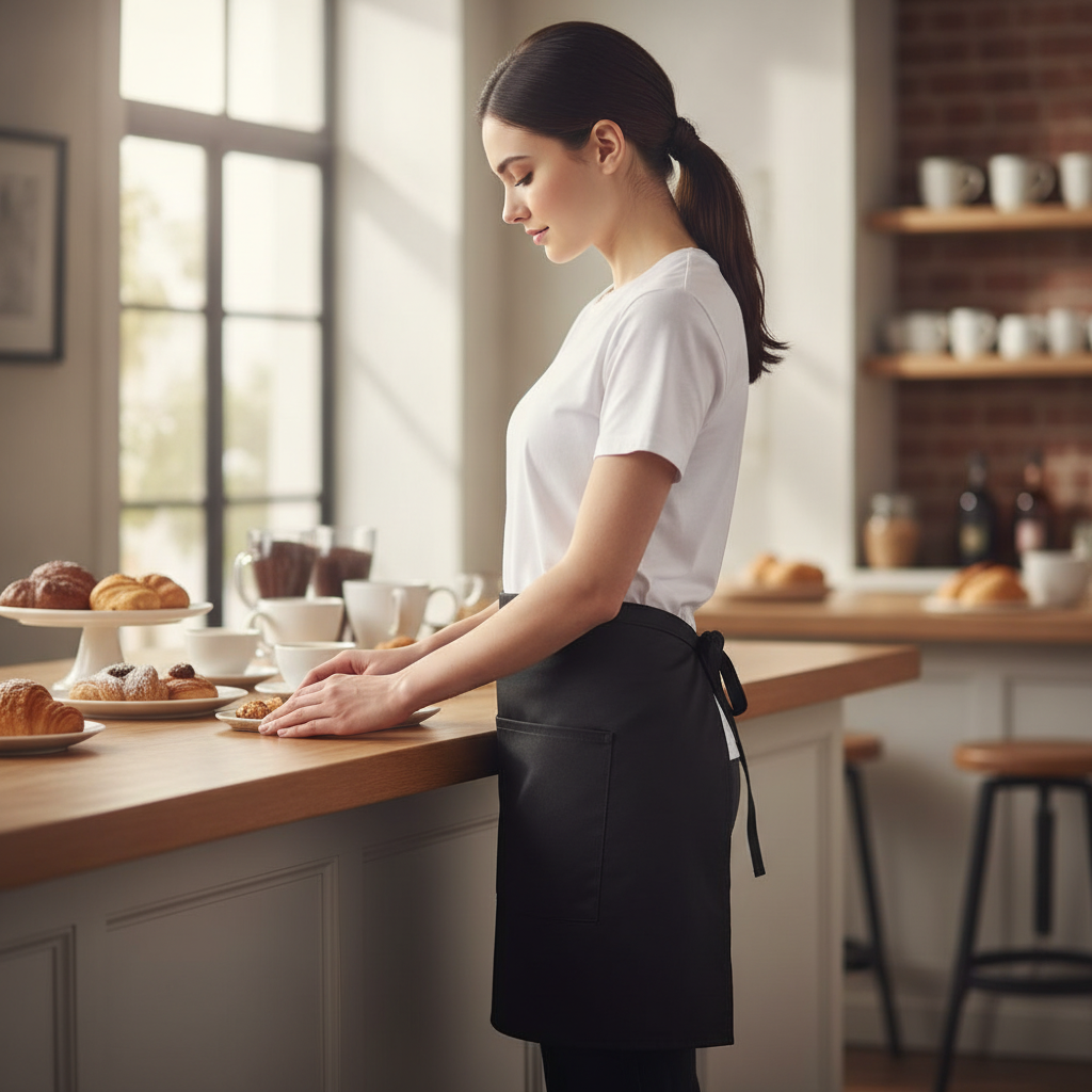 Polycotton Half Bistro Apron Black for Hospitality Staff