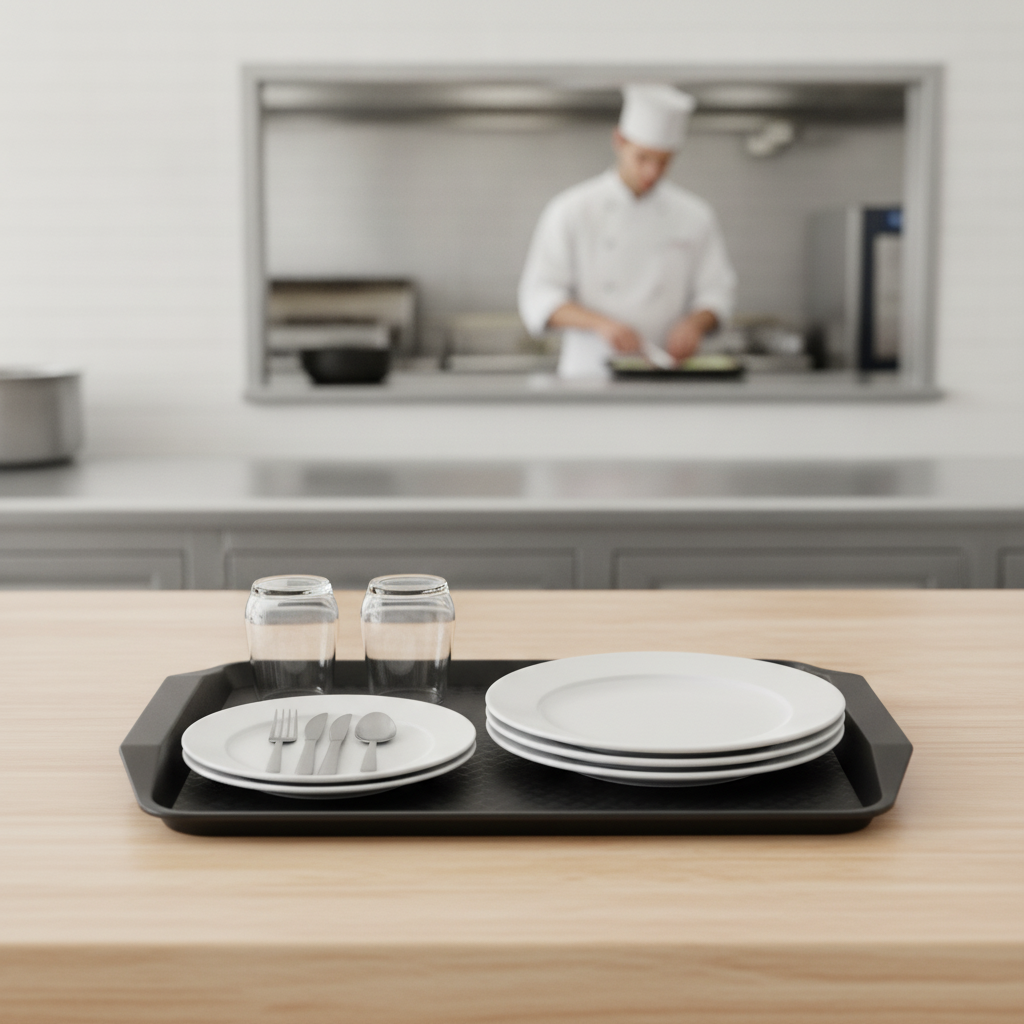Black Polypropylene Rectangular Fast Food Tray 430x300mm for Commercial Use