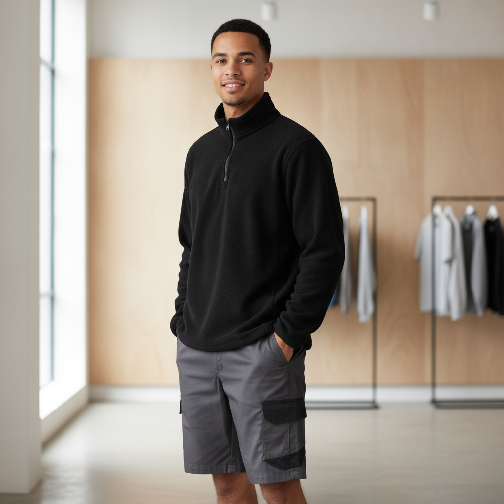 Black Polyester Quarter Zip Micro Fleece for All-Day Comfort