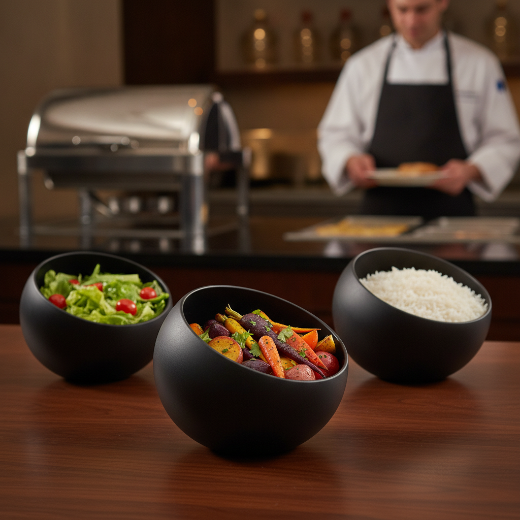 Melamine Black Serving Bowl 0.8L for Buffet Presentations