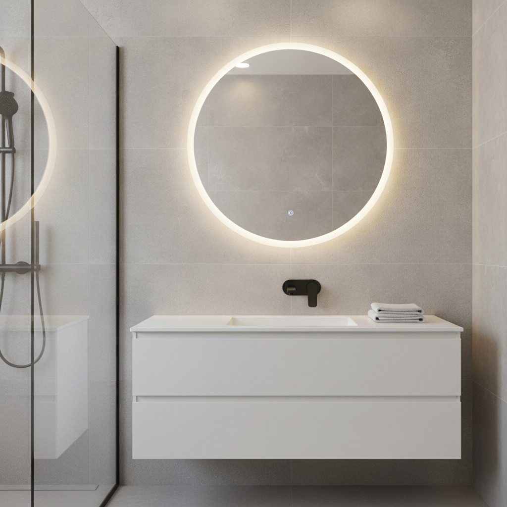Glass Round Mirror Wall Light 600mm for Modern Bathrooms