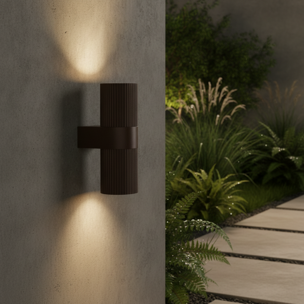 Aluminium Outdoor Wall Light with Rippled Shade for Pathways
