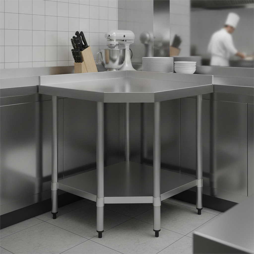 304 Stainless Steel Corner Table 800x600mm for Kitchen Workspaces
