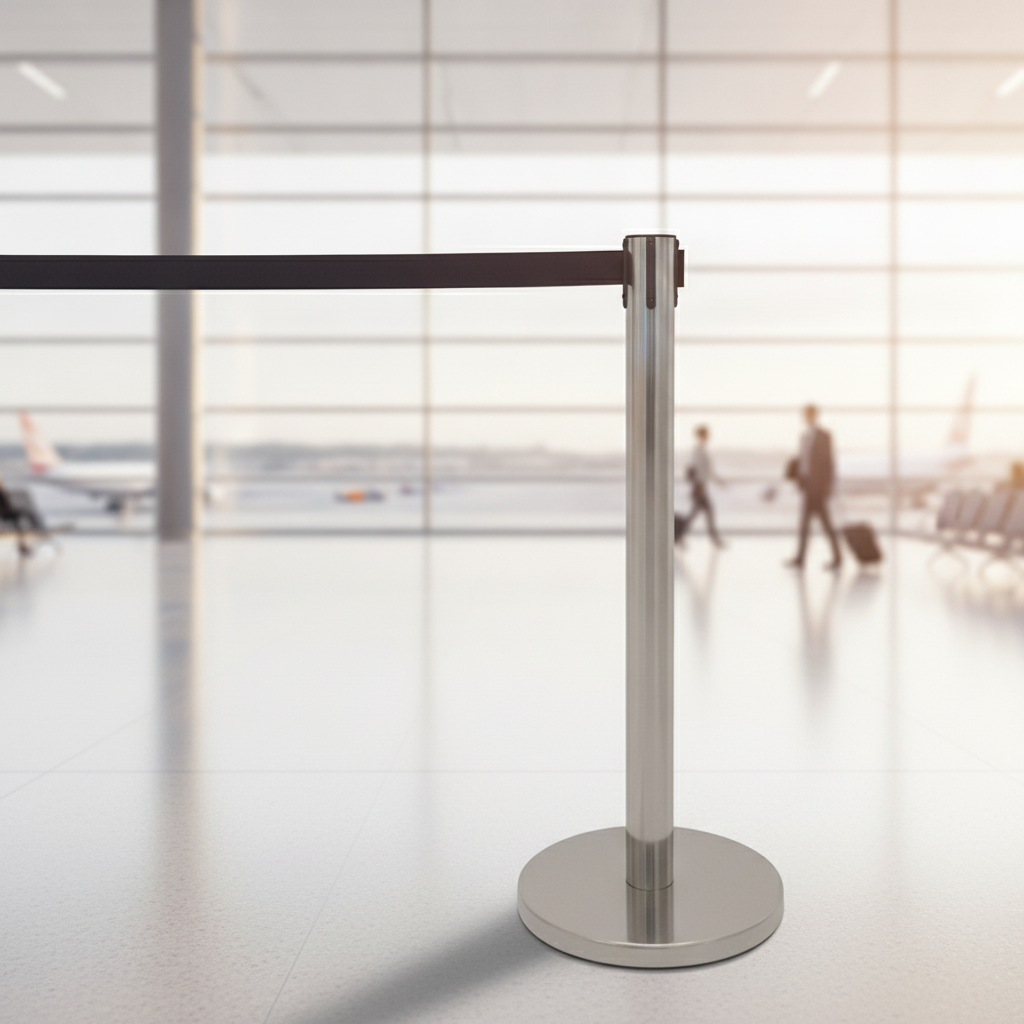Stainless Steel Queue Barrier with Black Strap 3m for Venues