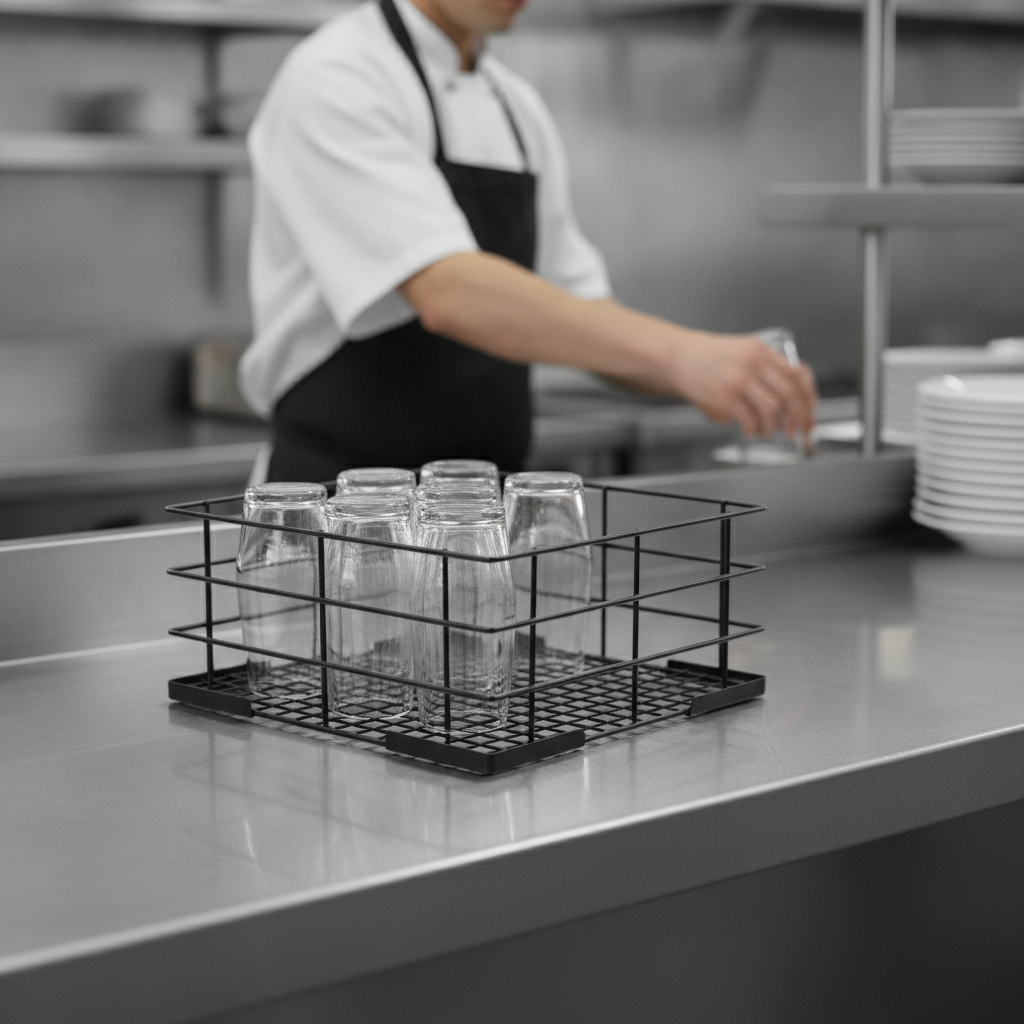 PE-Coated Wire High Sided Glass Basket 500mm for Busy Kitchens