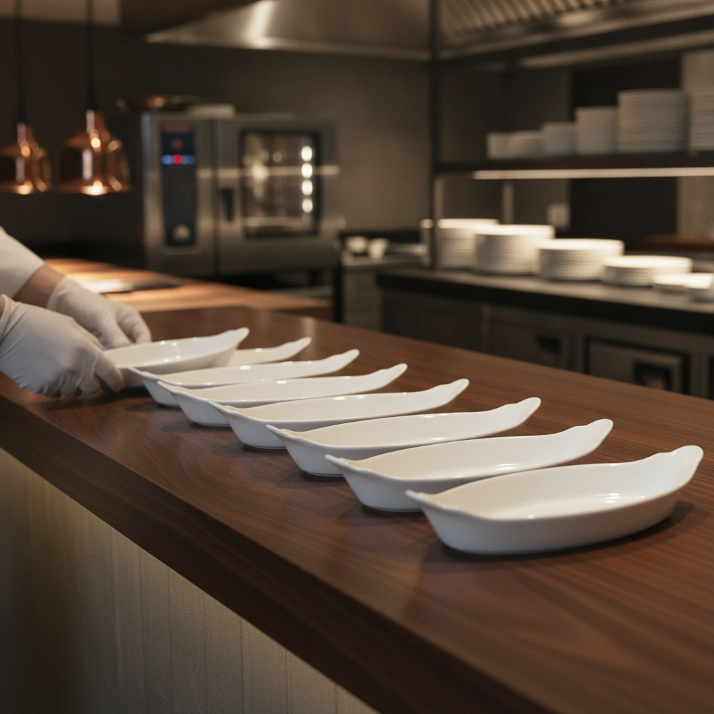 Porcelain Oval Eared Dish 185ml for Catering Use (Pack of 24)