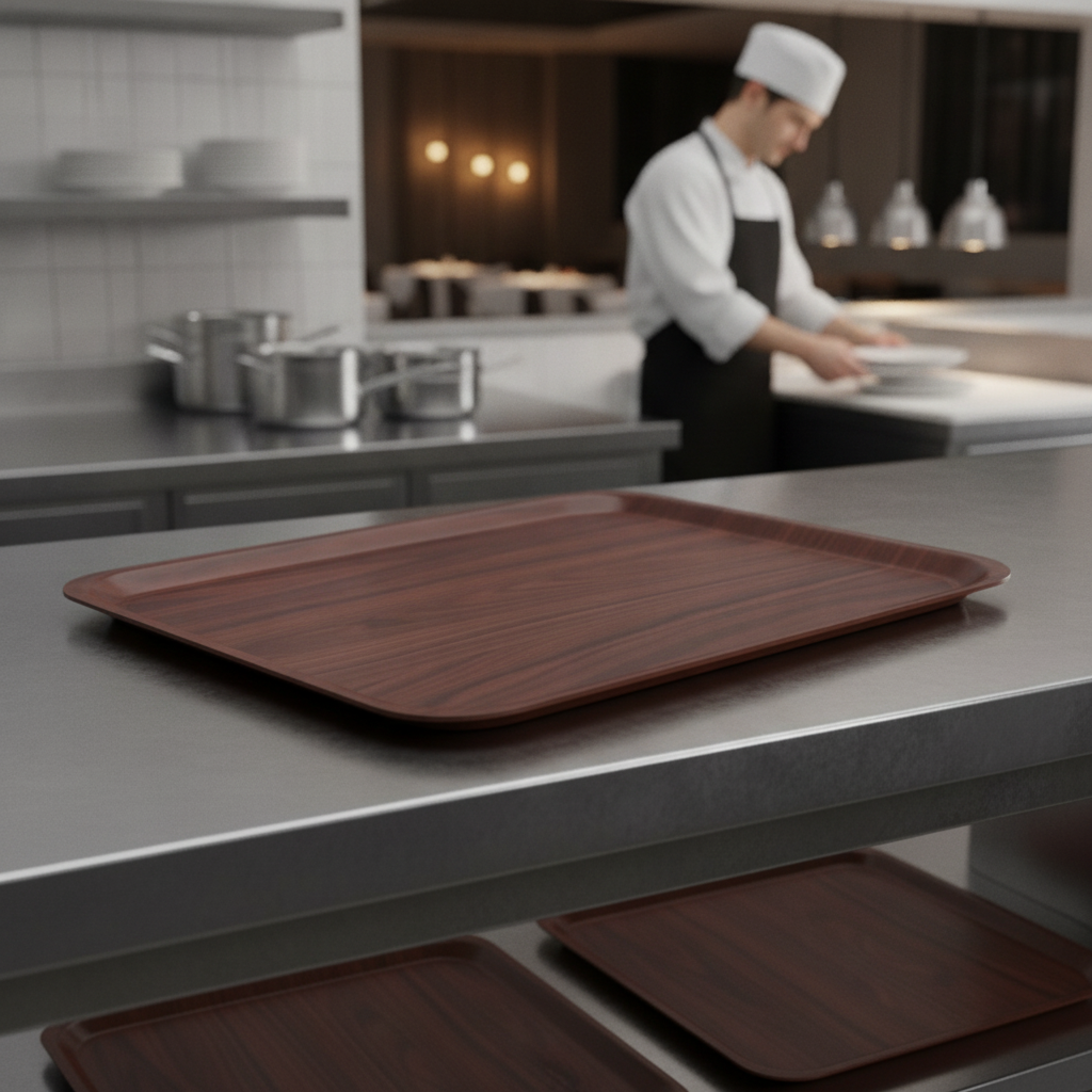 Walnut Laminate Rectangular Tray 460x360mm for Canteens (Pack of 24)