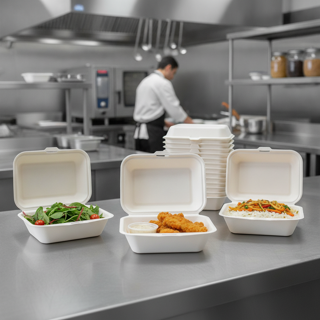 Bagasse Hinged Food Containers 500ml for Takeaway Services (Pack of 250)