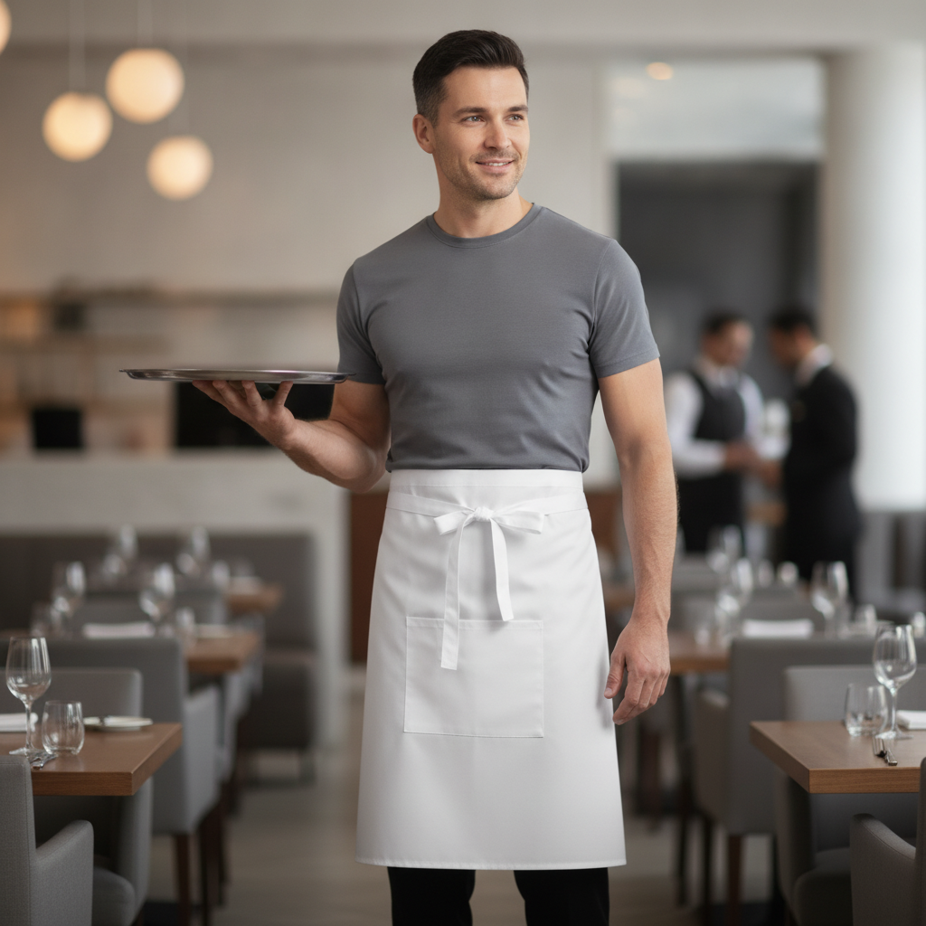 Polycotton White Bistro Apron with Pocket for Front of House