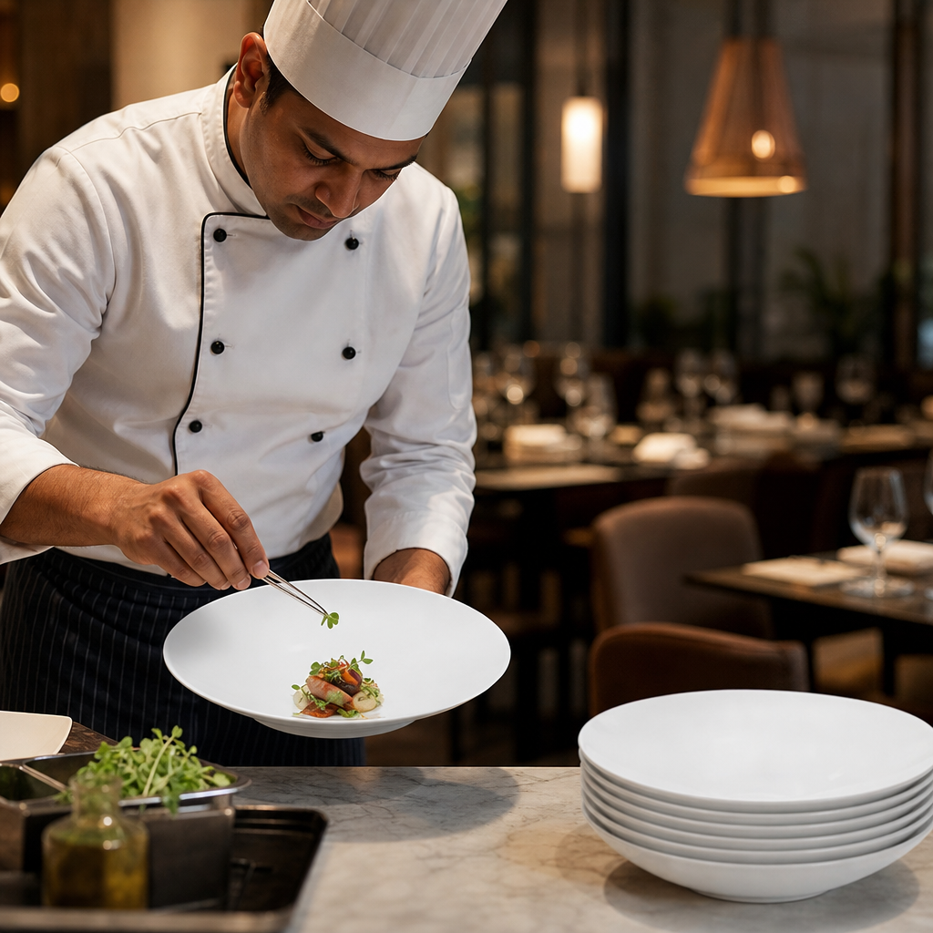 Bowls 250mm White Vitrified Ceramic for Elegant Dining (Pack of 12)