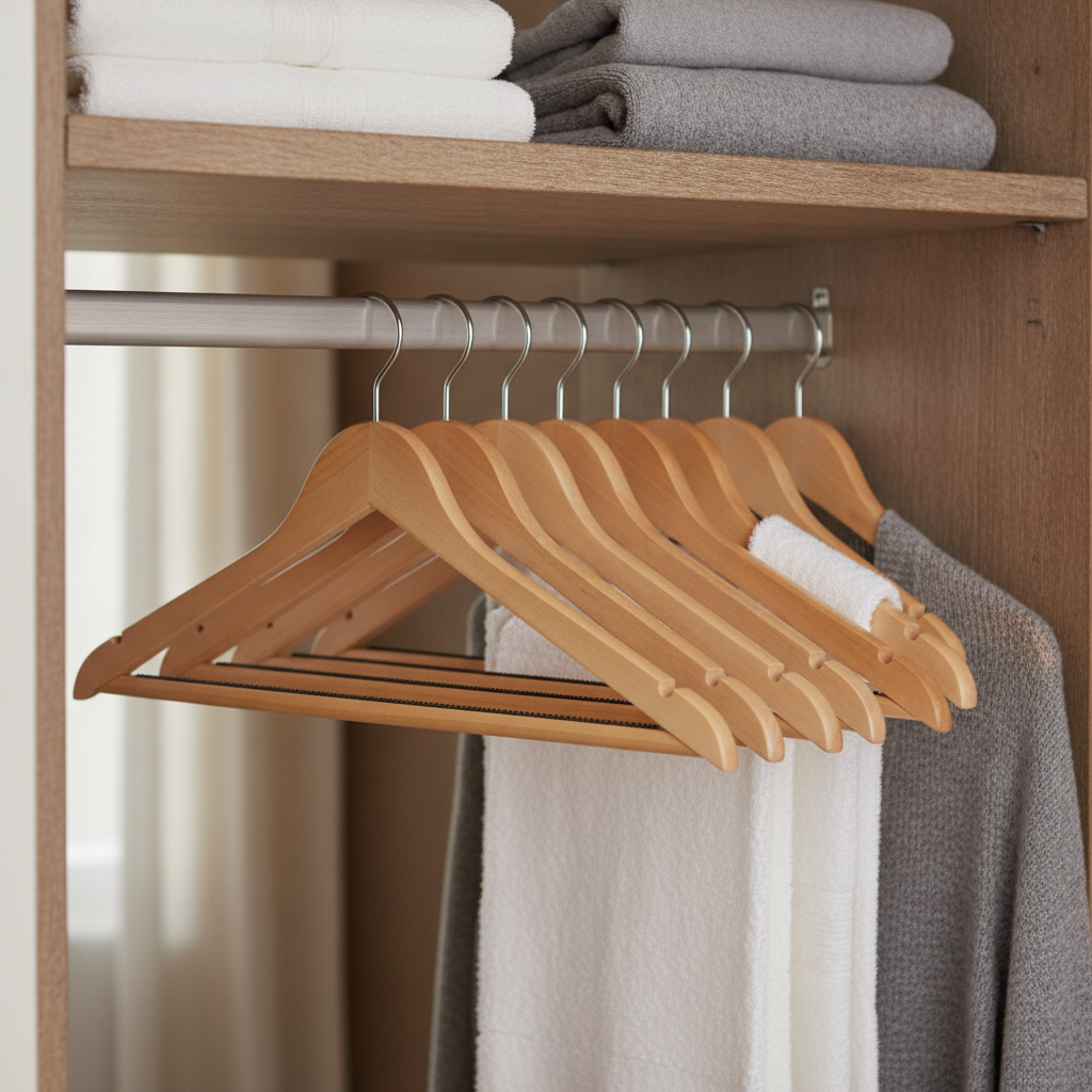 Betula Wood Natural Wooden Hangers for Hotels & B&Bs (Pack of 10)