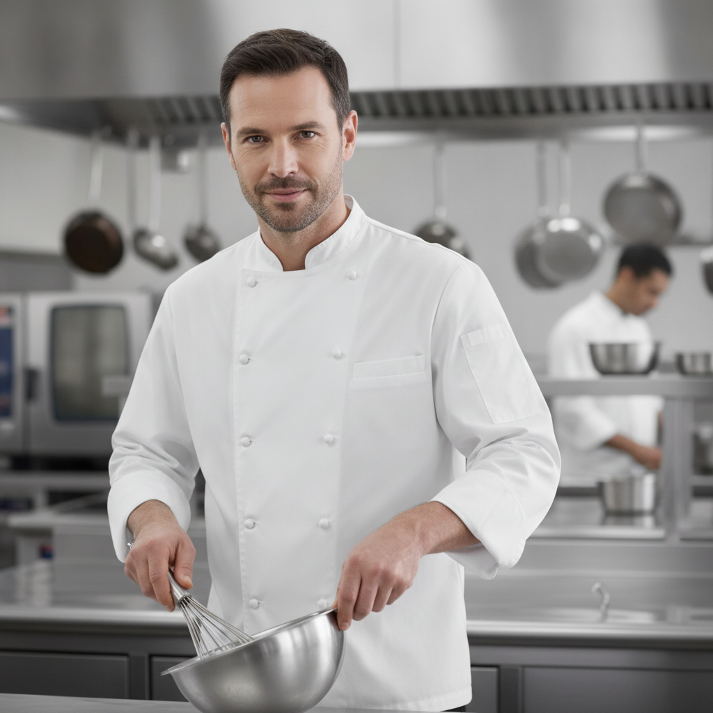 Lightweight White Polycotton Chef Jacket for Busy Shifts