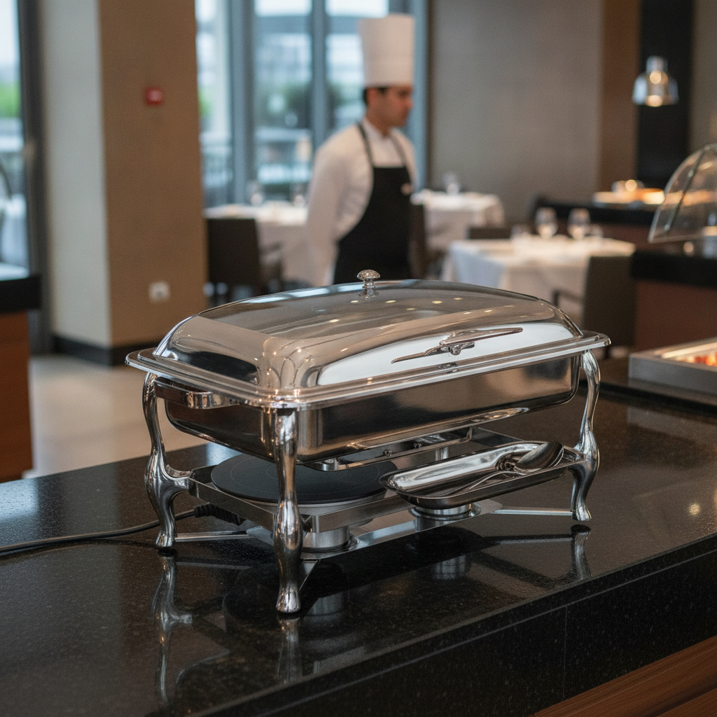 Stainless Steel Induction Chafer 245mm with Glass Lid for Catering Events