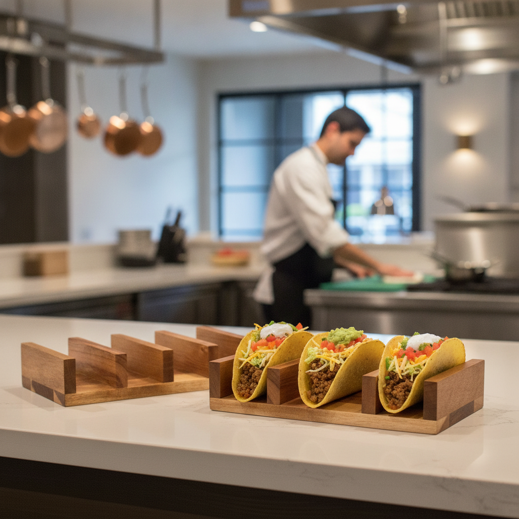 Acacia Wood Taco Stand for Serving Tacos & Buffets