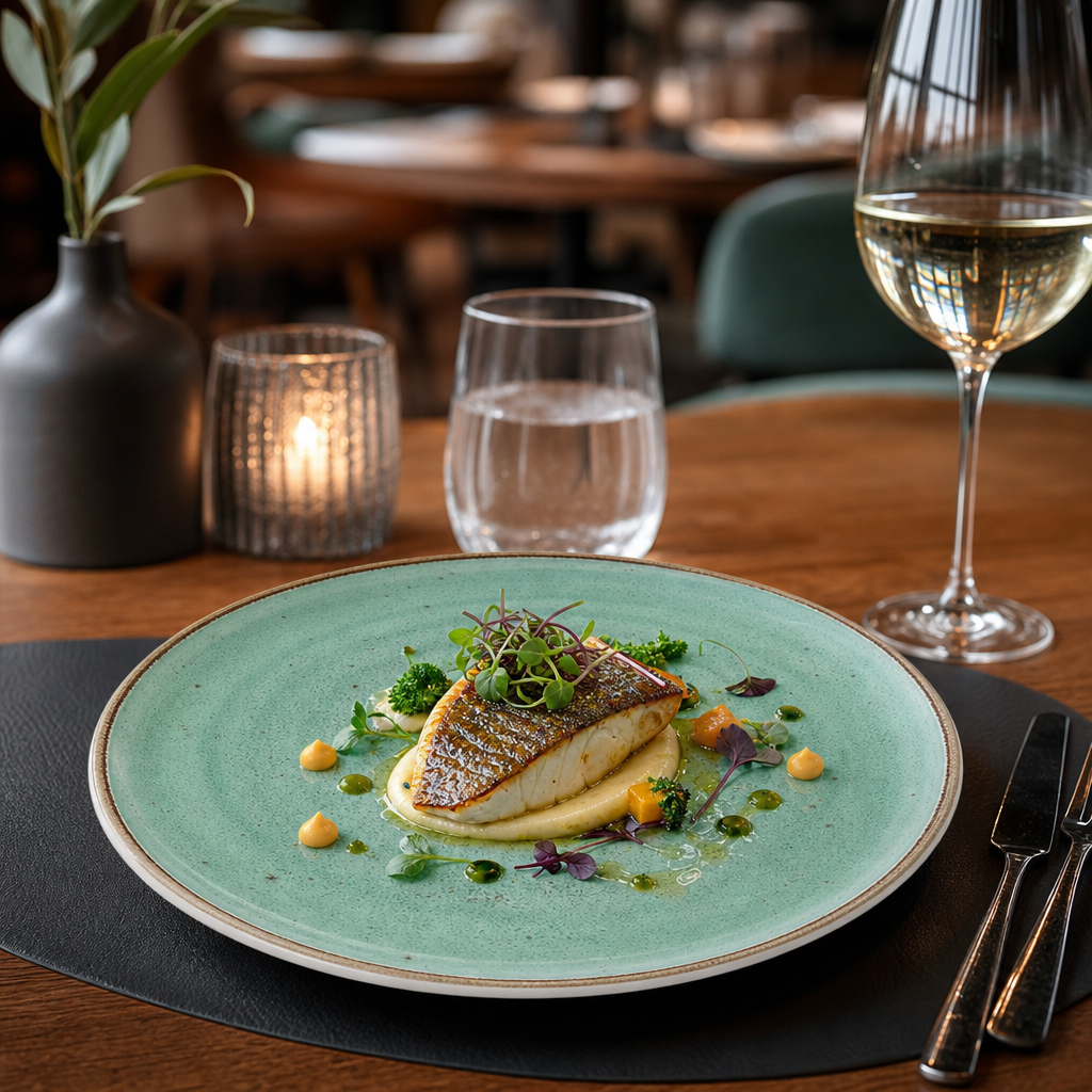 Hand-Decorated Stack Plates Aqua Vitrified Ceramic for Hospitality Use (Pack of 12)