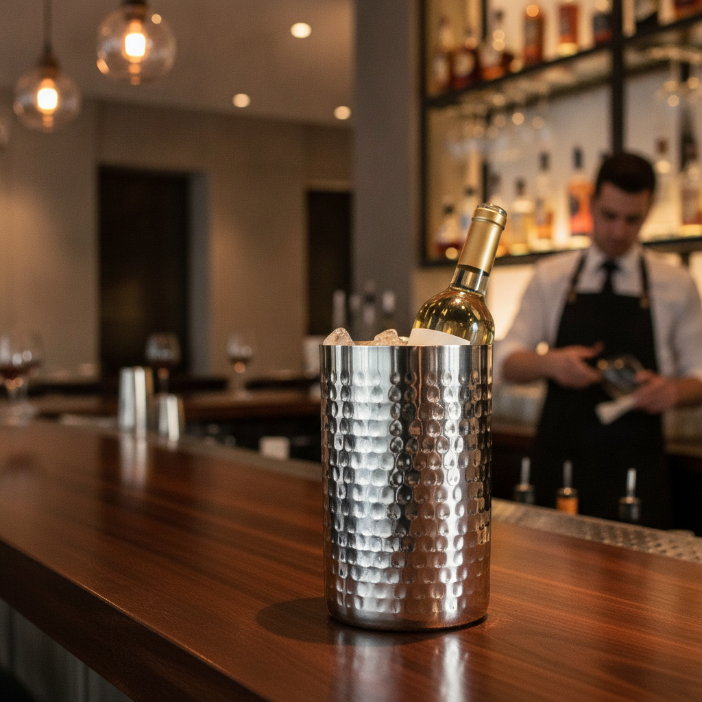 Stainless Steel Hammered Double Wall Wine Cooler 200mm for Bars & Pubs