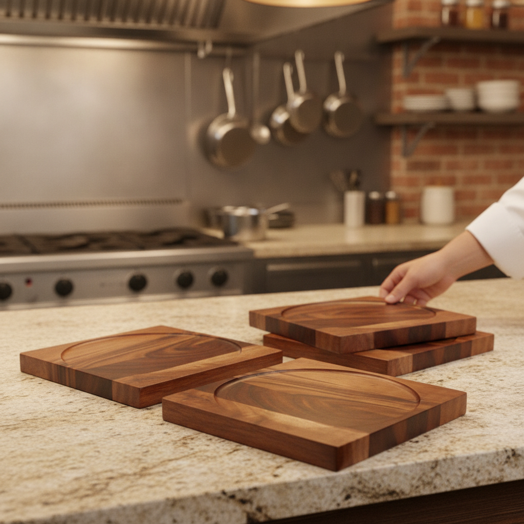 Wood Natural Hardwood Square Presentation Boards 300mm for Catering (Pack of 4)