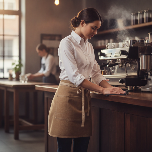 100% Cotton Natural Denim Half Bistro Apron for Artisan Cafes