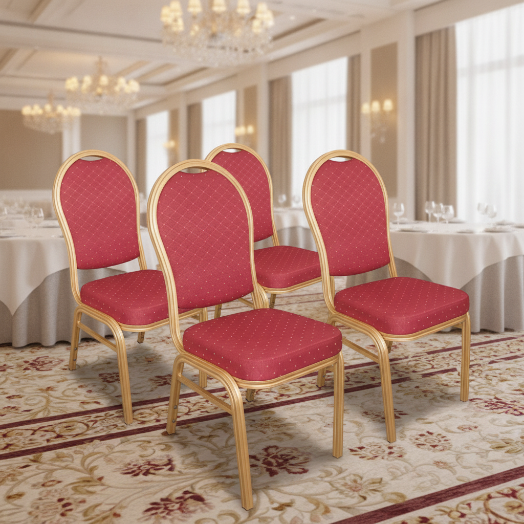 Aluminium Red Banquet Chairs with Fabric Upholstery for Events (Pack of 4)