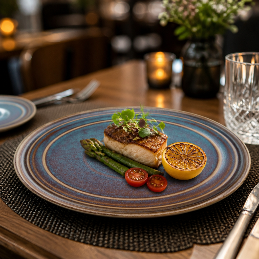 Iridescent Porcelain Flat Round Plates 220mm for Elegant Table Settings (Pack of 6)