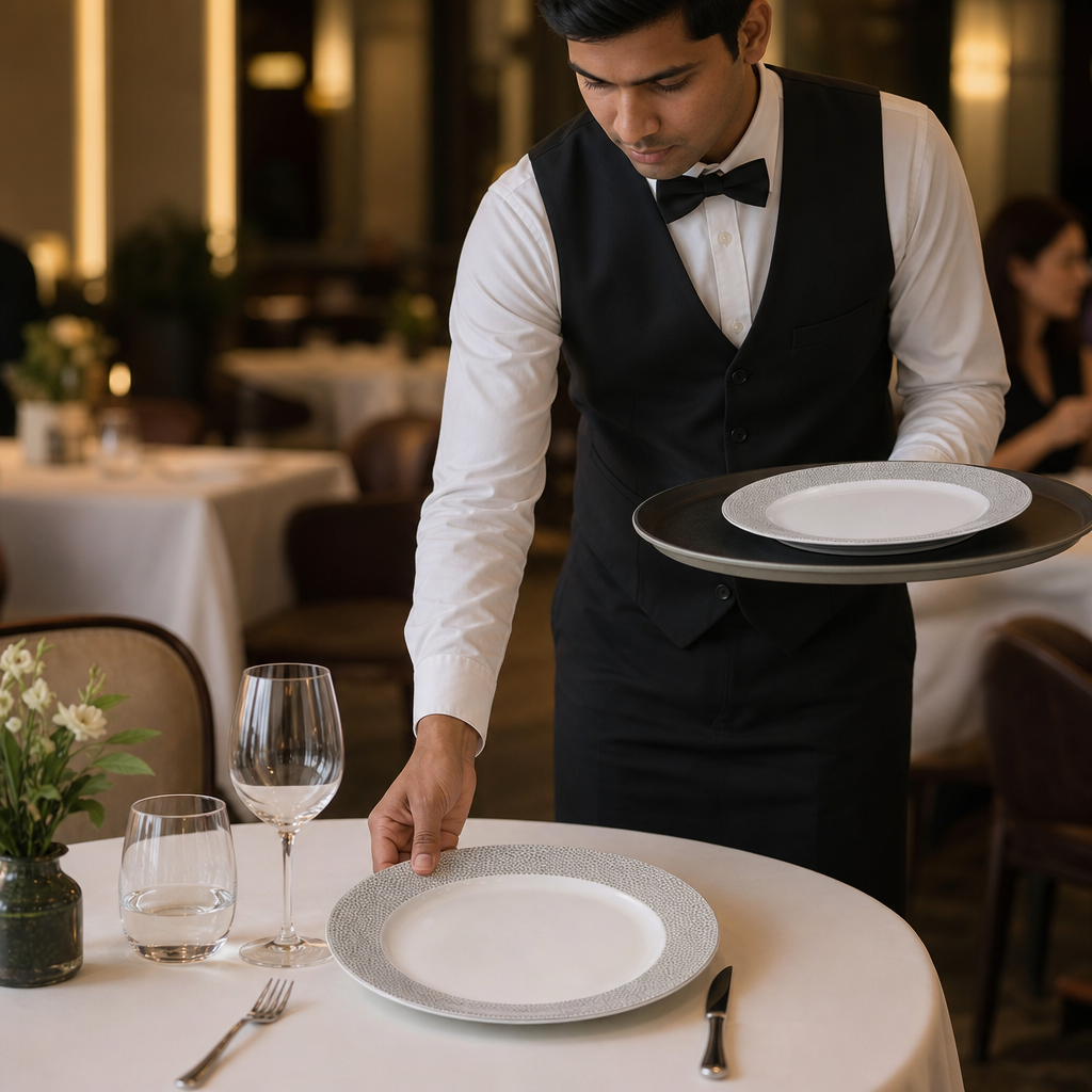 Wide Rim Plates Shale Grey Vitrified Porcelain for Banqueting (Pack of 12)