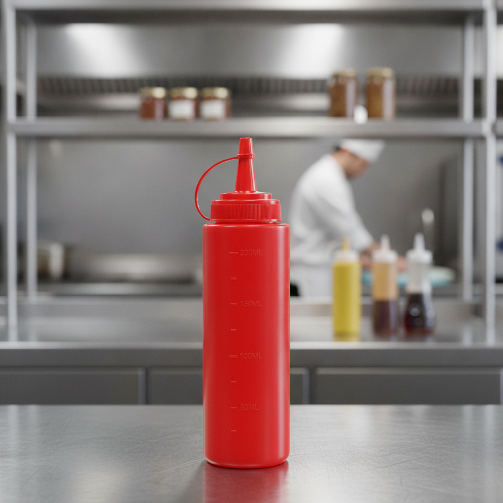 Polyethylene Red Squeeze Sauce Bottle 227ml for Busy Kitchens