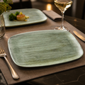 Oblong Plates Green Porcelain 343mm for Stylish Dining (Pack of 6)