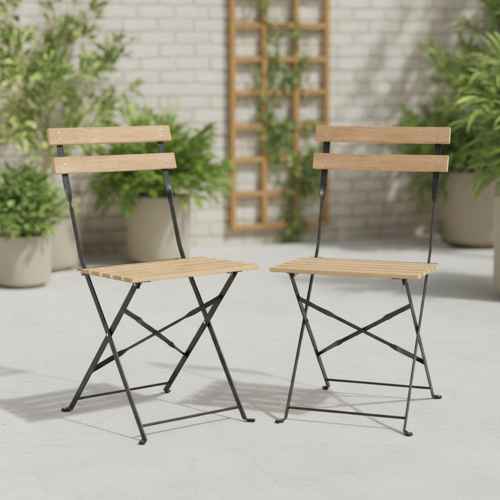 Wood Effect Folding Chairs Powder Coated Steel 845x570mm for Indoor & Outdoor Use (Pack of 2)