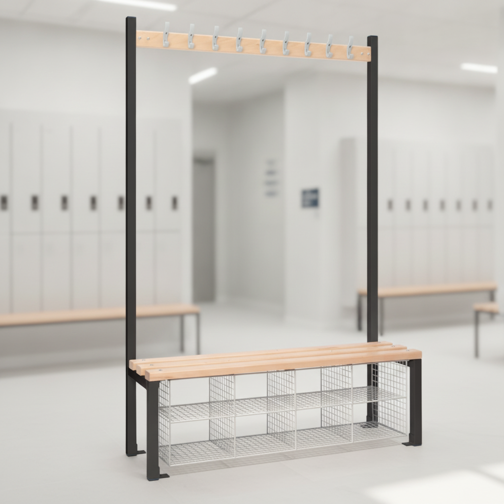 Powder Coated Steel Single-Sided Island Seating for Changing Rooms