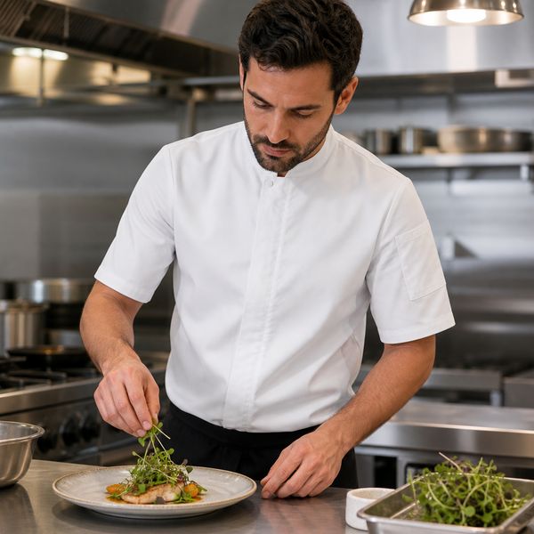 Short Sleeve Chef Jacket Mesh Panels, Cotton &amp; Recycled Polyester
