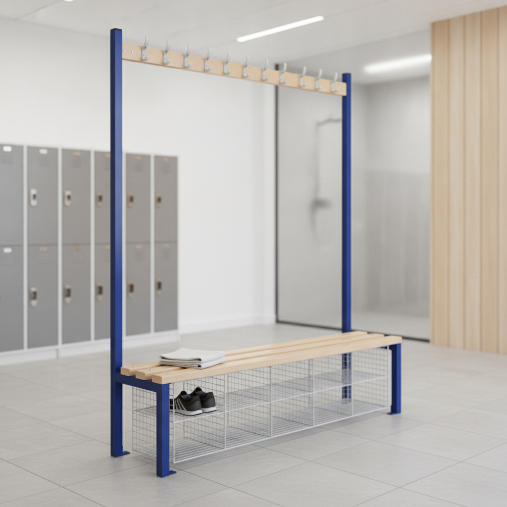 Powder Coated Steel Single-Sided Island Seating for Changing Rooms
