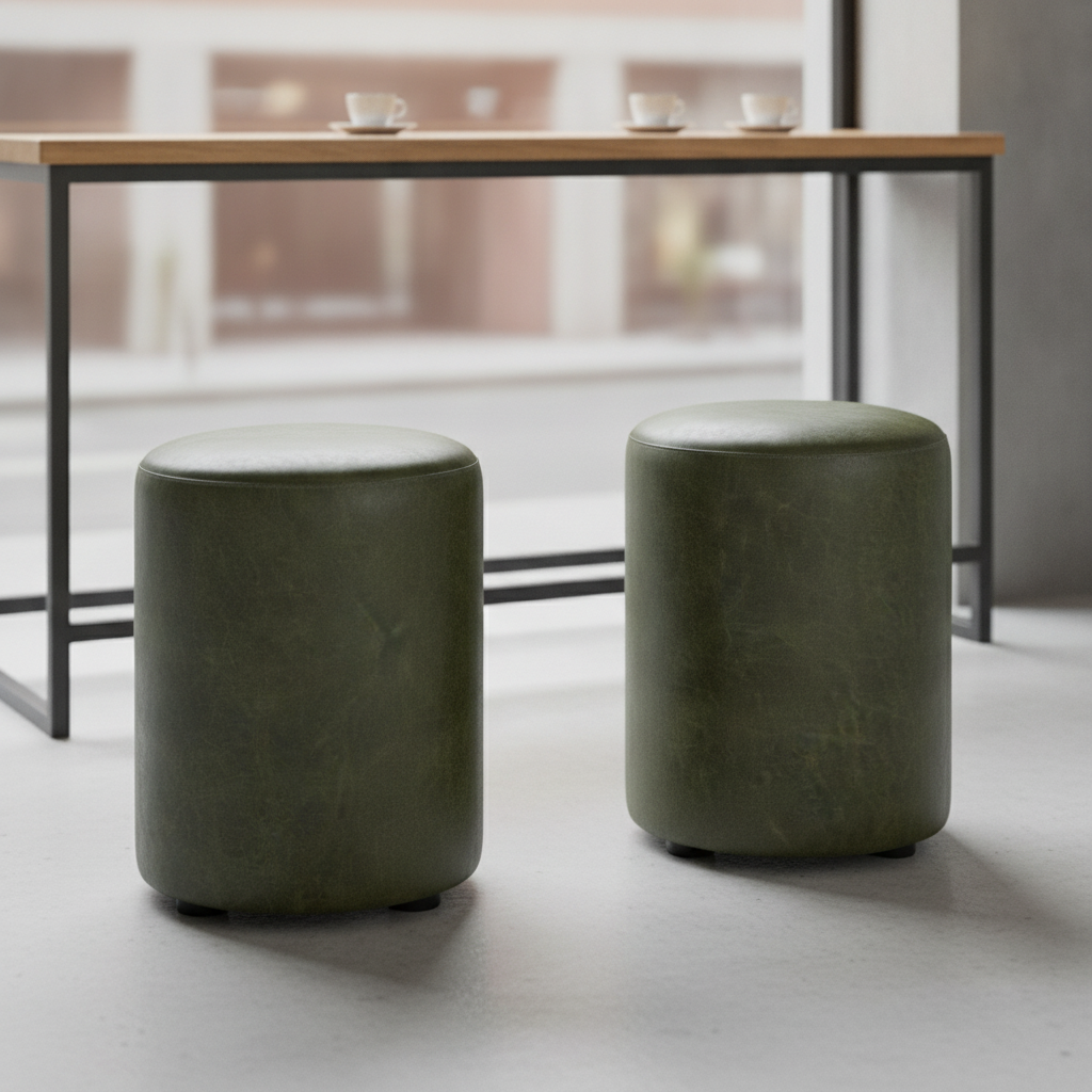 Rubber Wood Cylinder Bar Stools 470x350mm for Cafés & Bars (Pack of 2)