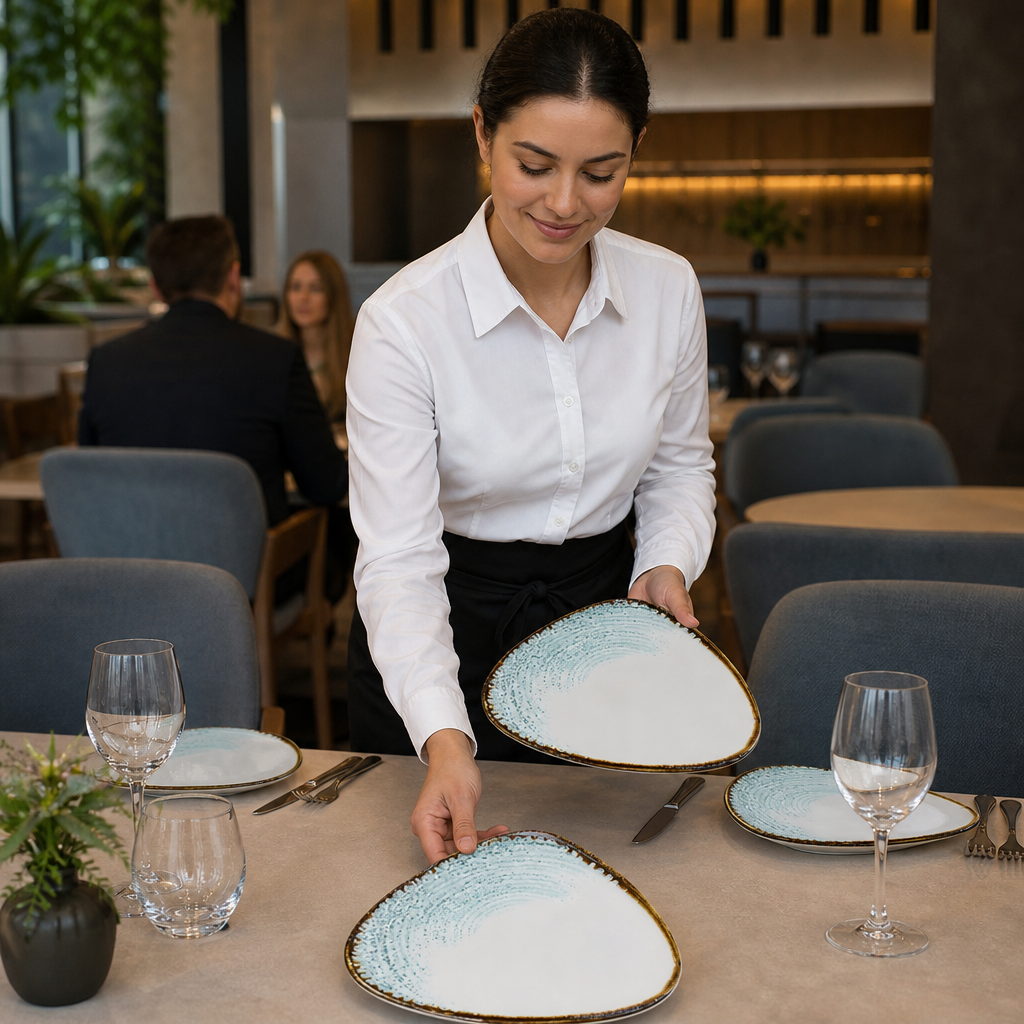 Triangle Plates 229mm Aqua Vitrified Ceramic for Dining (Pack of 12)