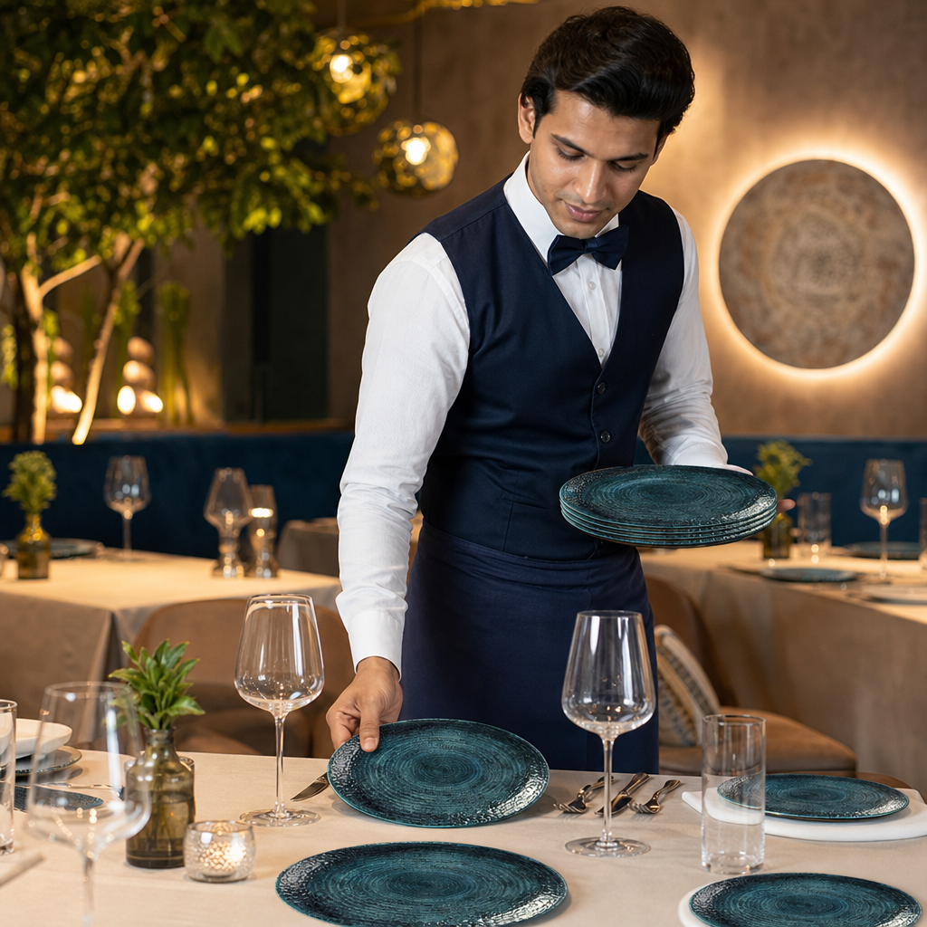 Coupe Plates 260mm Blue Vitrified Ceramic for Dining (Pack of 12)