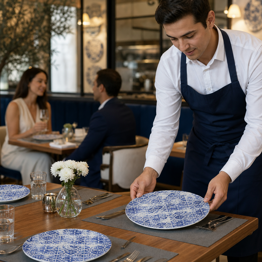 Coupe Plates Finest Vitrified 295mm Blue Ceramic for Dining (Pack of 12)