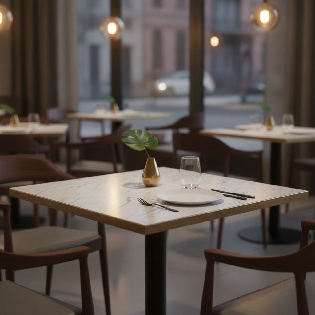 Laminate Square Table Top White Carrara Marble for Indoor Use (Size Options: 600mm, 700mm, 800mm)