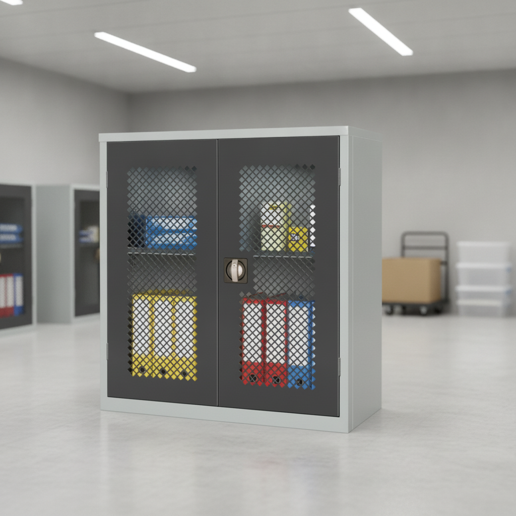 Powder Coated Steel Mesh-Fronted Stock Control Cupboard for Offices & Retail