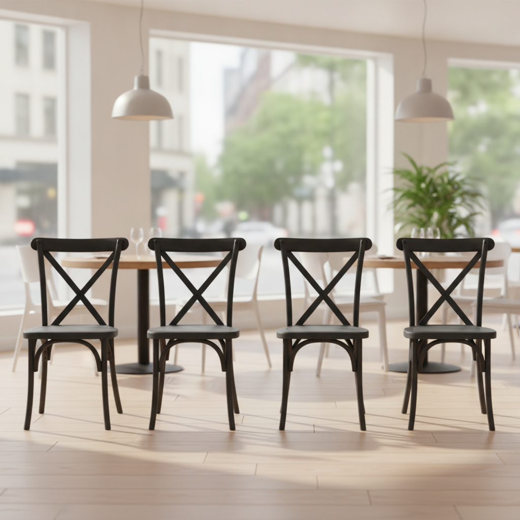 Polypropylene Black Cross-Back Chairs 895x492mm for Cafés & Bistros (Pack of 4)