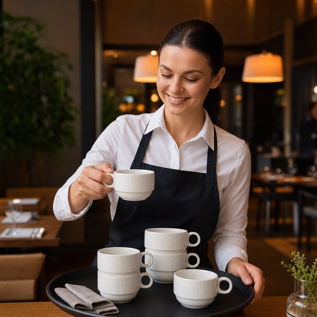 Stacking Cups 7oz Porcelain for Restaurants & Cafés (Pack of 12)