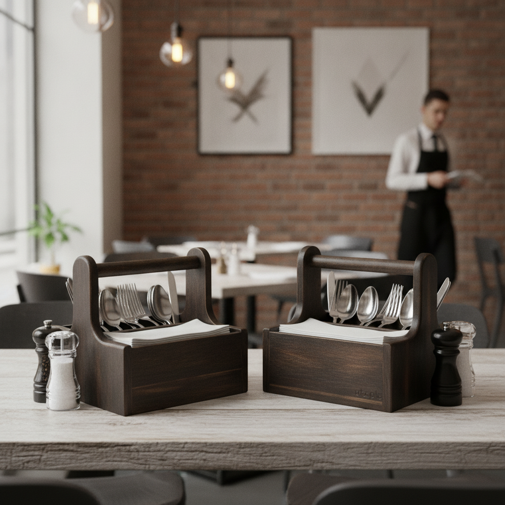 Acacia Wood Small Table Caddy Black 144x147mm for Cafés & Restaurants (Pack of 2)