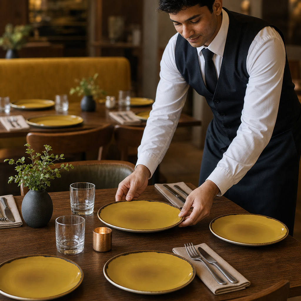Coupe Plates Mustard Vitrified Porcelain for Dining (Pack of 12)