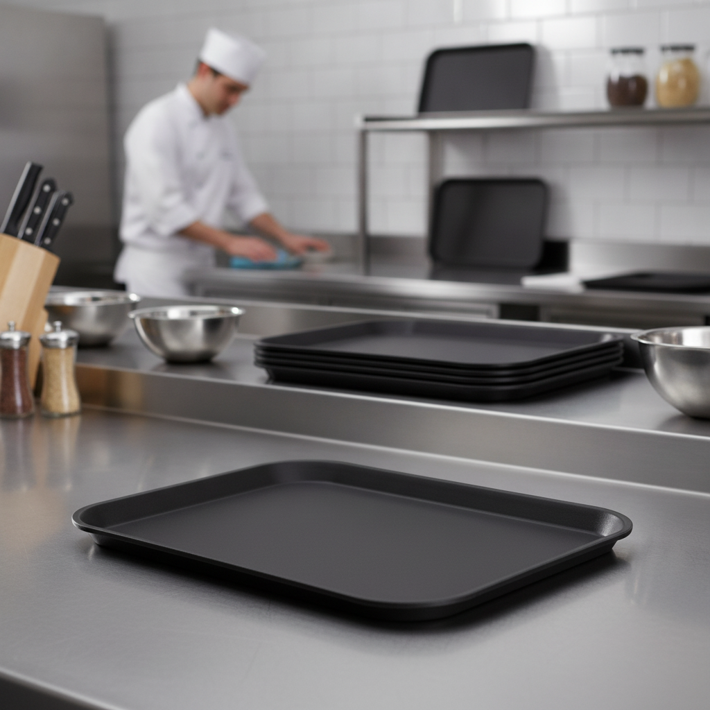 Fibreglass Rectangular Non-Slip Tray Black 457x355mm for Bars & Restaurants