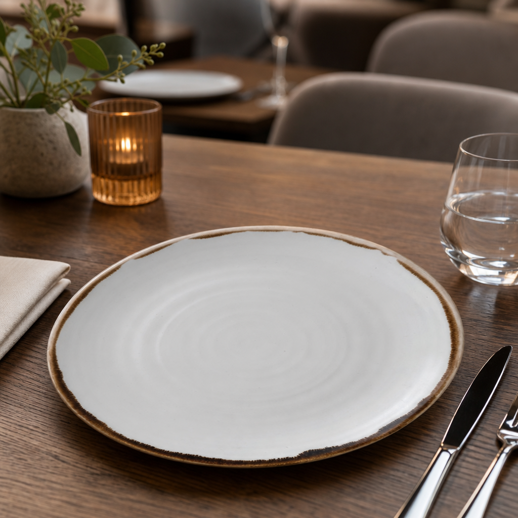 Hand-Finished Coupe Plates Vitrified Porcelain for Modern Dining (Pack of 12)
