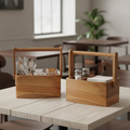 Acacia Wood 4 Compartment Table Caddy 143x225mm for Restaurants & Cafés (Pack of 2)