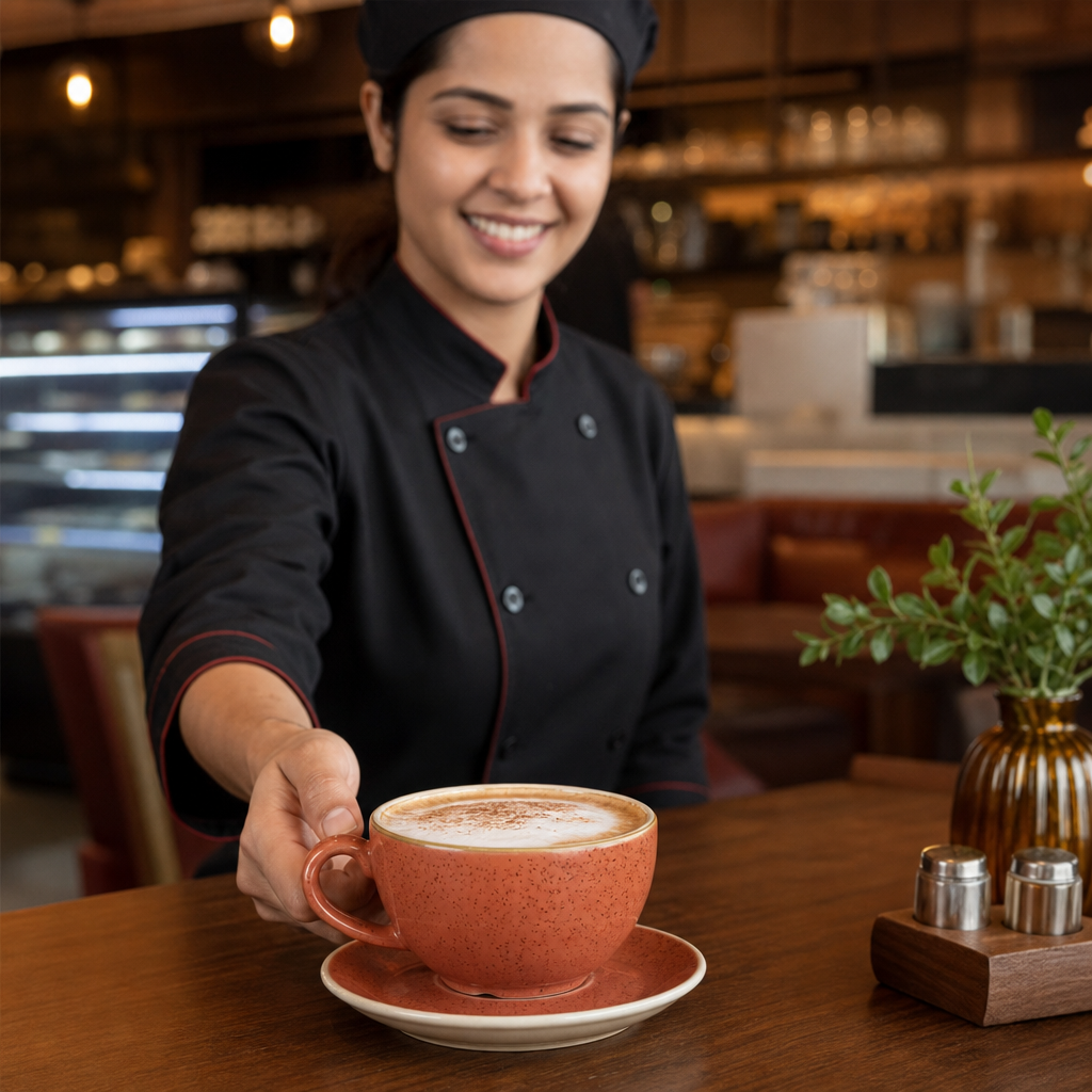 Spiced Orange Cappuccino Cups 8oz Super Vitrified Ceramic for Coffee Shops (Pack of 12)