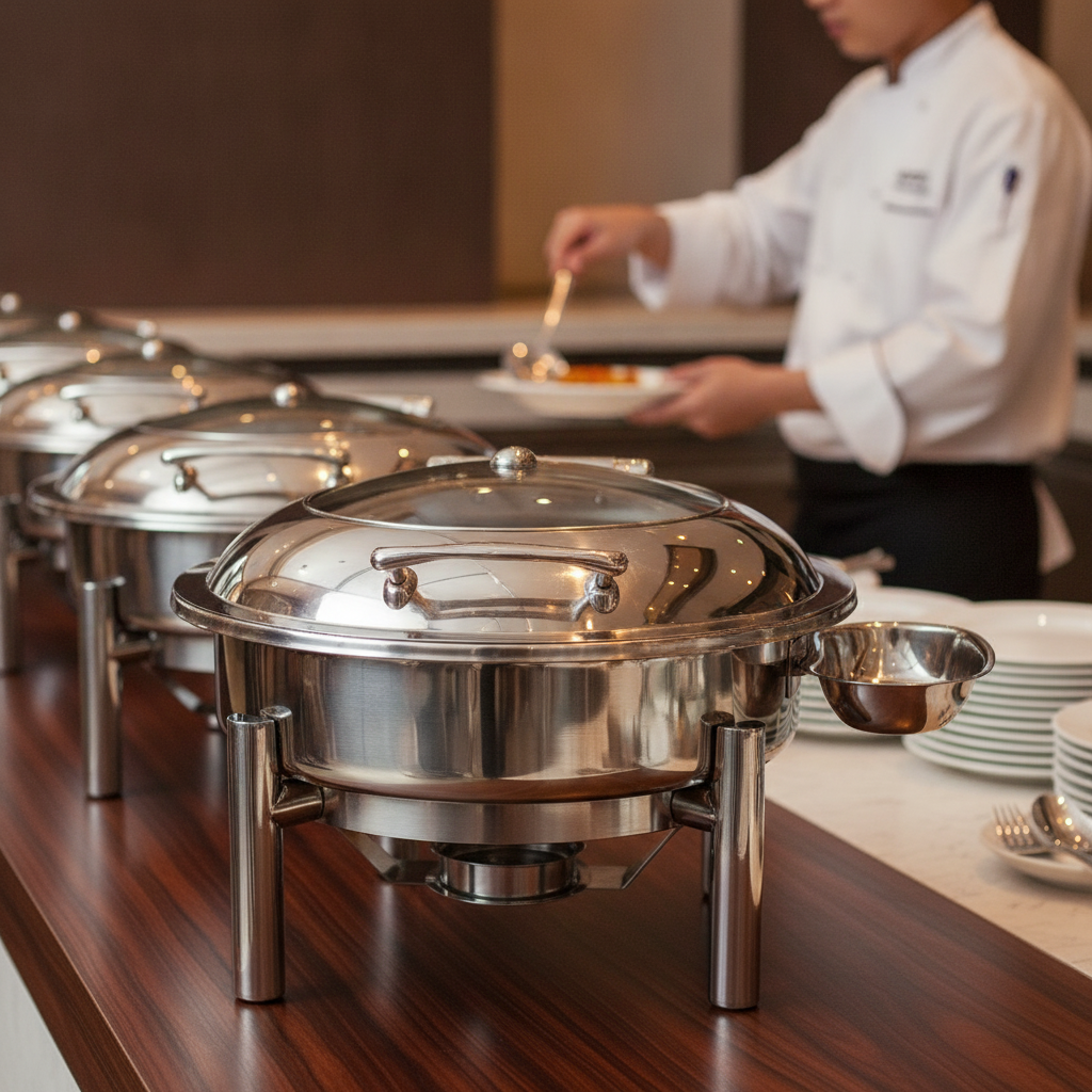Stainless Steel Round Chafing Dish Stand with Glass View Cover for Buffet Displays