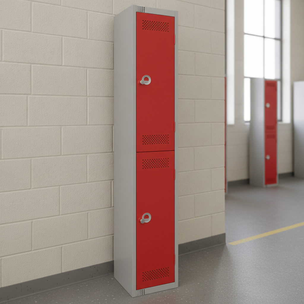 Powder Coated Steel Red Lockers 300mm Deep for Institutional Use