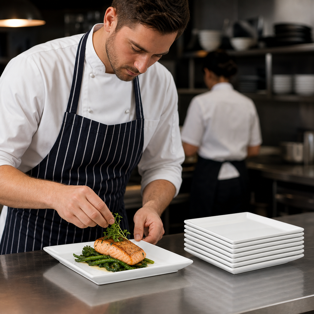 Square Trays 225mm Bone China for Food Service (Pack of 12)