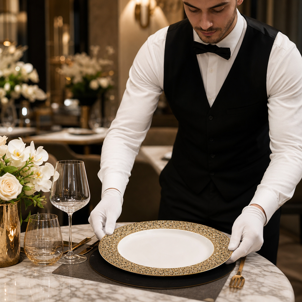 Plates 300mm Gold Bone China for Elegant Table Settings (Pack of 12)