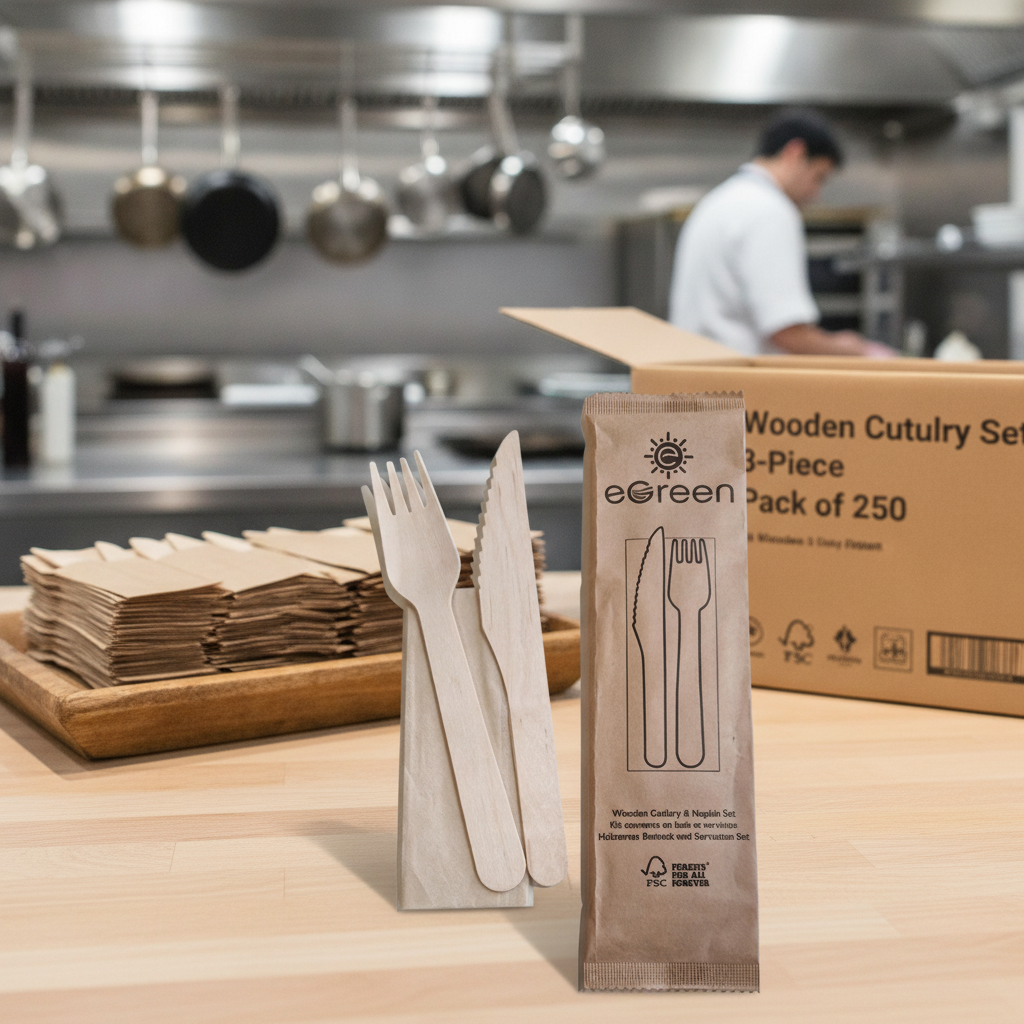 Wooden Cutlery Set 3-Piece 8mm for Event Catering (Pack of 250)